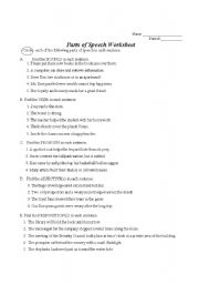 English worksheet: identifying parts of speech