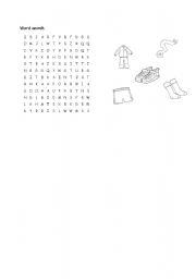 English Worksheet: Sports clothes word search