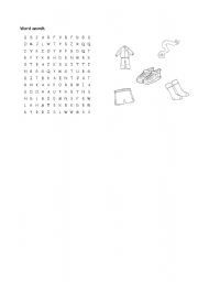 English worksheet: Sports clothes word search