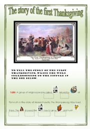 English Worksheet: THE STORY OF THE FIRST THANKSGIVING