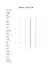 English worksheet: plurals tic tac toe