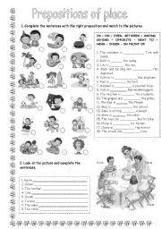 English Worksheet: PREPOSITIONS OF PLACE - EXERCISES