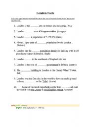 English worksheet: london facts