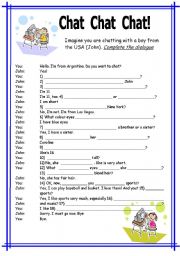 English Worksheet: Dialogue  In a chatting (MSN) situation.  1