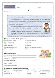 English Worksheet: English test: family, shopping, at the train station