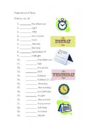 English Worksheet: prepositions of time