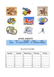 English worksheet: school subjects