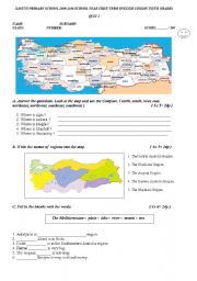 English Worksheet: revision test of regions compass and geographical features