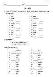 English Worksheet: articles a /an