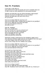 English Worksheet: Song& gap fill  Dear Mr. President