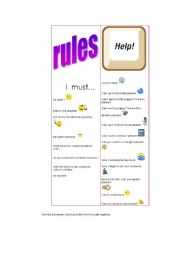 English Worksheet: school rules bookmark