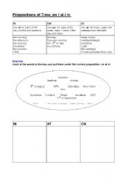 English worksheet: PREPOSITIONS ON IN AT