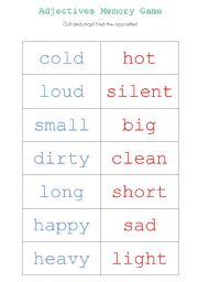 English worksheet: Adjectives Memory Game