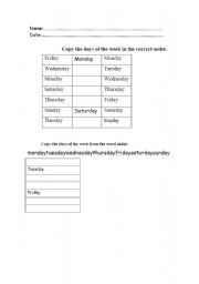 English worksheet: days of the week