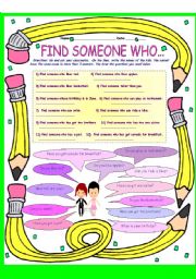 English Worksheet: FIND SOMEONE WHO...