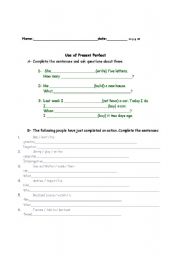 English worksheet: present perfect
