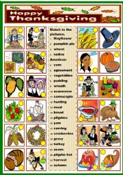 English Worksheet: THANKSGIVING - MATCHING EXERCISE (B&W VERSION INCLUDED)