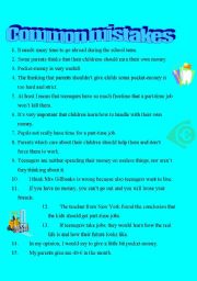 English Worksheet: Common mistakes with key