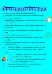 English Worksheet: Common mistakes with key