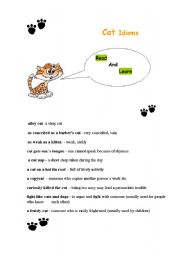 English worksheet: Idioms connected with animals(cat idioms)