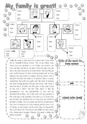 English Worksheet: MY FAMILY READING AND VOCABULARY