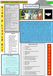 English Worksheet: GIVE A LITTLE BIT - SUPERTRAMP - A SONG ABOUT FRIENDSHIP - PART 01