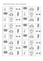 English Worksheet: Head parts bingo game with boards