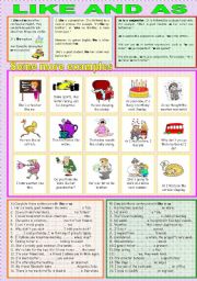 English Worksheet: LIKE ANS AS