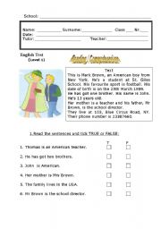 English Worksheet: elementary test