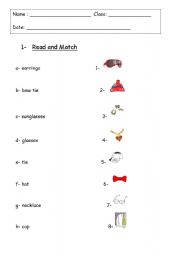 English worksheet: accessories matching