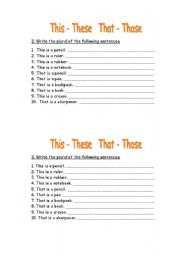 English Worksheet: Demonstrative Pronouns - Plural and Singular