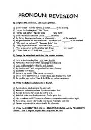 English Worksheet: Object Pronoun Revision