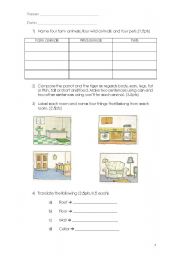 English worksheet: Animals and House