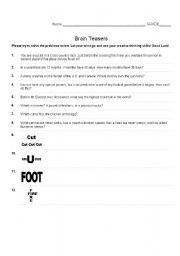 English Worksheet: Brain Teasers