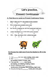 English worksheet: Lts Practice Present Continuous