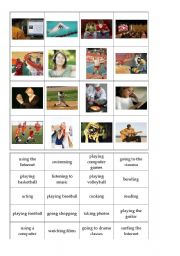 English Worksheet: Memory game - hobby - activities - actions