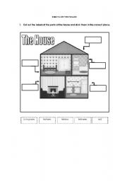 English Worksheet: The house - cut and paste B/W version