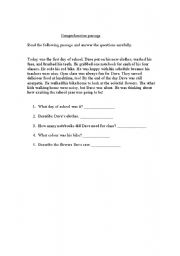 English worksheet: reading comprehension