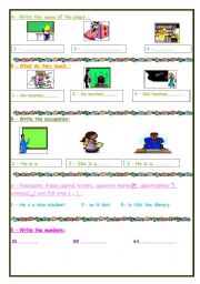 English Worksheet: revision for occupations,locations,subjects,numbers and punctuation