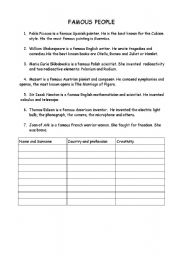 English Worksheet: famous people