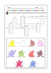 English Worksheet: Colors crossword