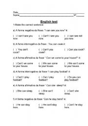 English worksheet: Modal verb- can
