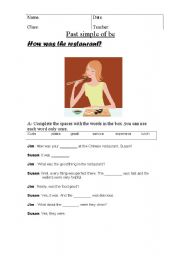 English worksheet: past simple of be