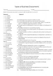 English Worksheet: Types of Business Documents