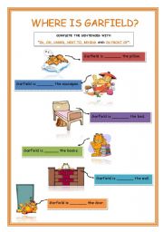 English Worksheet: WHERE IS GARFIELD?