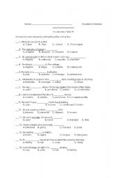 English Worksheet: Vocabulary Quiz