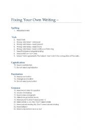 English worksheet: Fixing Your Own Writing