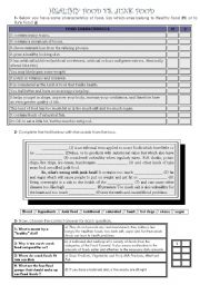 English Worksheet: Healthy Food vs. Junk Food