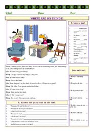 English Worksheet: Where are my things?  (17.11.09)