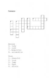 English worksheet: Synonym crossword puzzle